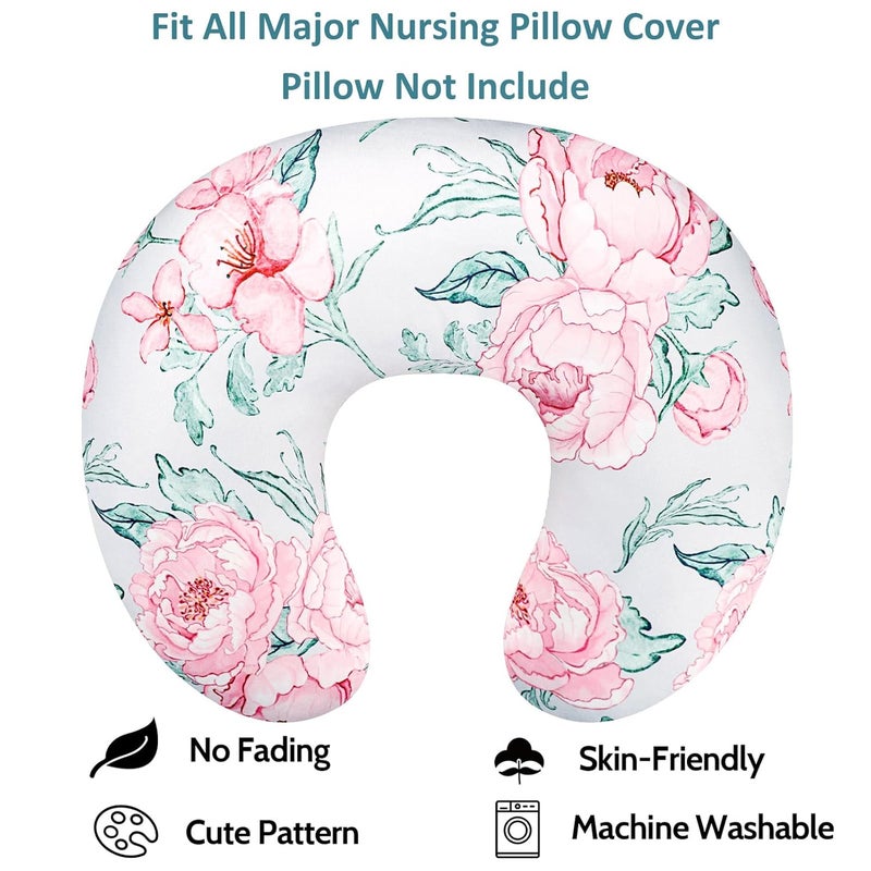 DILIMI Nursing Pillow Cover for Baby Girl and Boy, Ultra Soft Comfortable Stretchy Removable Slipcover for Newborn Breastfeeding Pillows, Pink Flower - Image 4